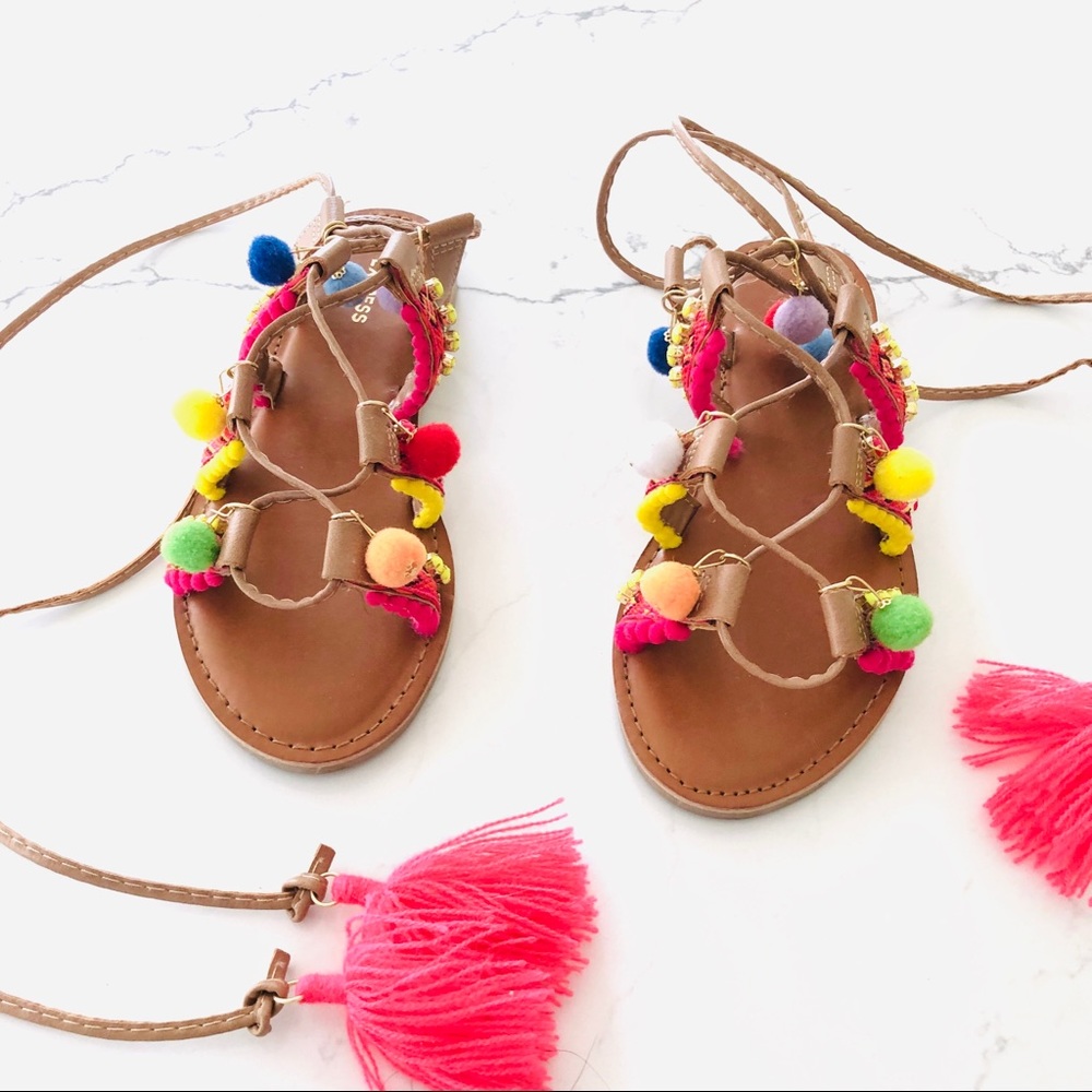 Express Charm Pom Lace-Up Sandals - Picture 2 of 7